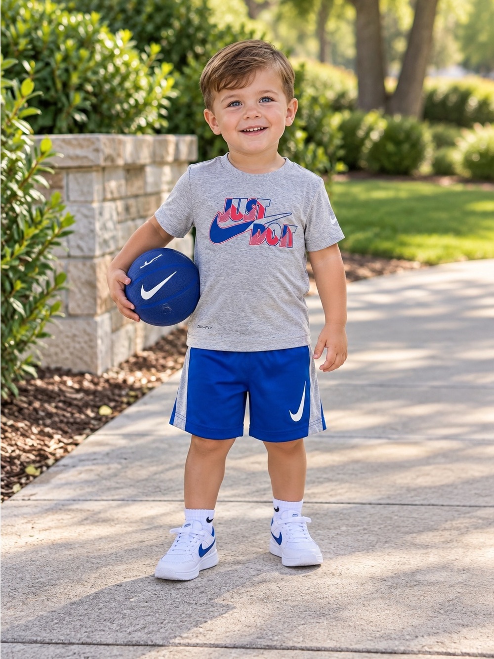 Nike Grey Tee & Royal Blue Shorts Toddler Athletic Set Size 2T